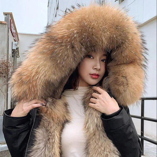 Parka The Long Detachable Raccoon Fur Liner Thickened Imitation Fur Plus Size Jacket for Women To Keep Warm and Comfortable