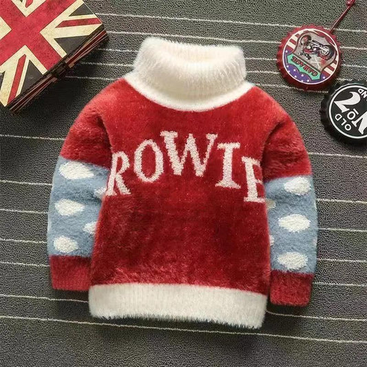 Boys Mink Velvet Turtleneck Sweater Thickening Children's Pullover Sweater Winter Clothing Children Thickening Baby Bottoming Sweater