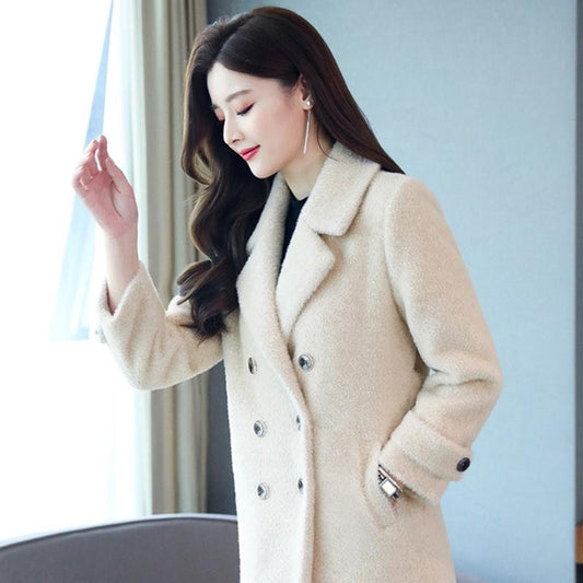 Imitation Mink Velvet Coat Women Mid-length Coat Winter Fashion Korean Thick Slim Woolen Coat