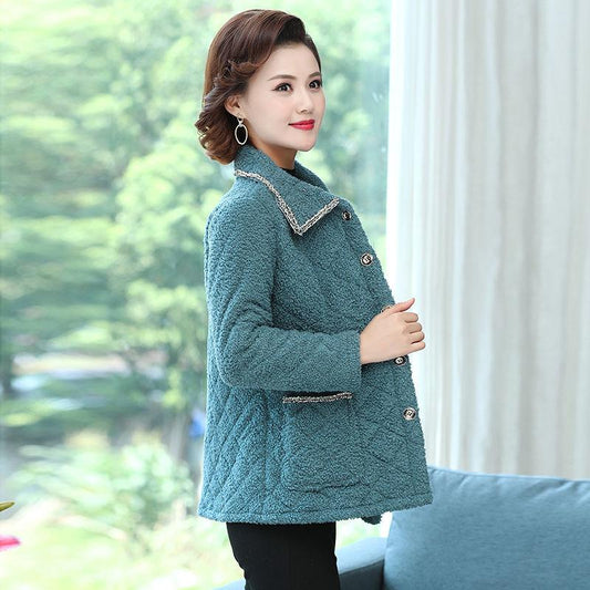 Cotton-padded Jacket Women's Winter Plus Velvet Thickening Imitation Lamb Hair Short Grain Velvet Loose Woolen Coat