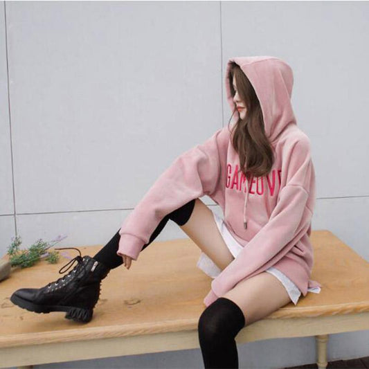 Cotton Women's Sweatshirt Wild Large Size Long Sleeve Warm Hood Top Autumn Winter Sweatshirt