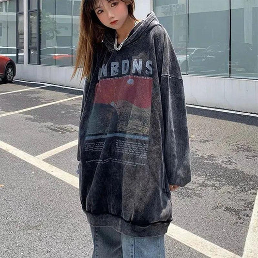Retro Dark Style Old Hooded Sweater Men and Women with The Same Style Oversize Loose Casual Pullover Sweatshirts