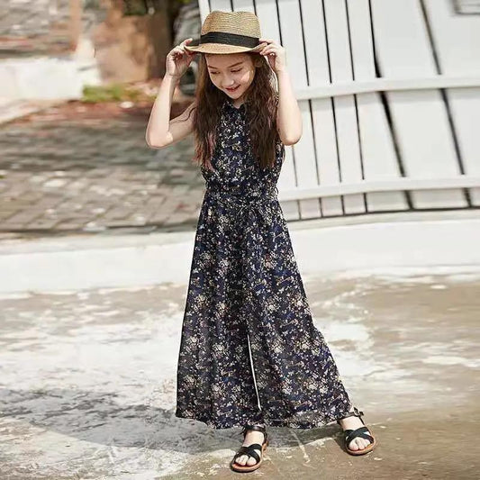 Girls' Summer Suits Big Children's Wide-leg Pants Children's Summer Little Girls Western Style Leisure Two-piece Suit