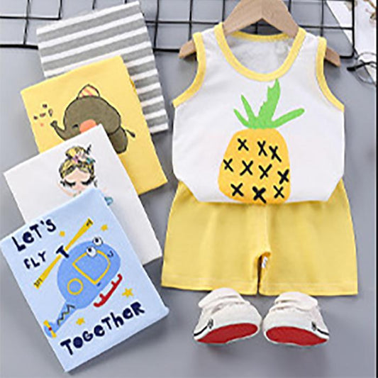 Children's Sleeveless Suit Summer Boys Girl Clothing Korean Baby Clothes Girls' T-shirt Suit Children's Clothing