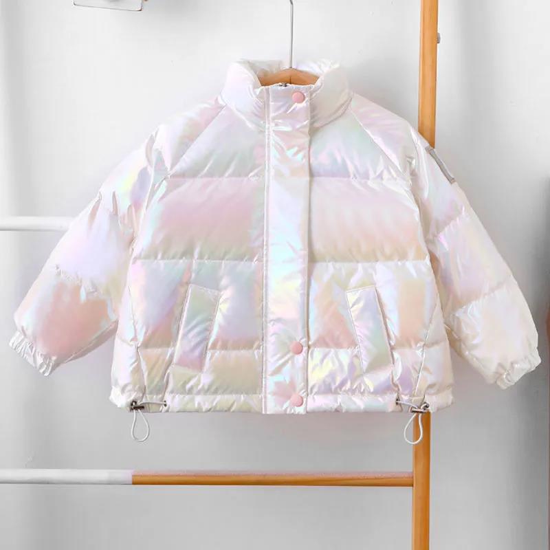 Girls' Shiny Warm and Windproof Cotton Jacket Fleece Padded Hooded Winter Padded Jacket