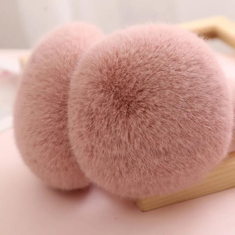 Women's Winter Warm Plush Earmuffs Cute Cartoon Fur Ball Earflap Thickened Ear Cap Antifreeze Cold-proof Ear Warmers Foldable Ear Muffs