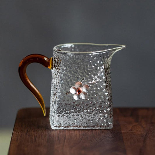 Heat Resistant Large Glass Teapot with Handle 3D Plum Glass Teacup Transparent Hammer Pattern Chahai Drinkware