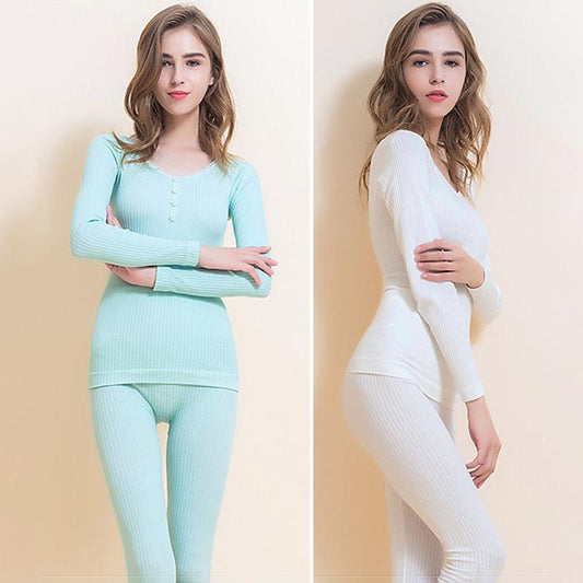 Women Winter Autumn Thermal Underwear O-neck Tops Pants Female Tight Suit Thicken Windproof Comfortable Soft Lining Long Sleeve High Elasticity Slim