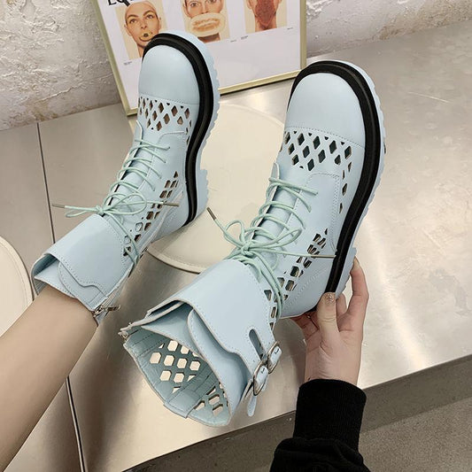 Chimney Boots Candy Color Women's Shoes Hollow Hole Cool Boots Motorcycle Boots Martin Boots Thick Bottom