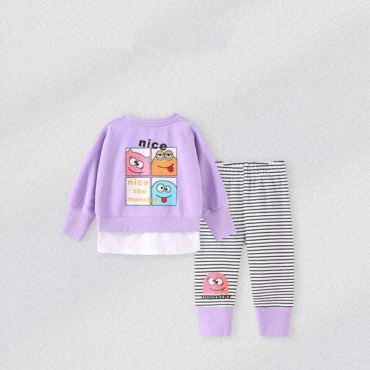 Girls' Suits Children Spring and Autumn Korean Version Cartoon Suits All-match Comfortable and Leisure Two-piece Suits