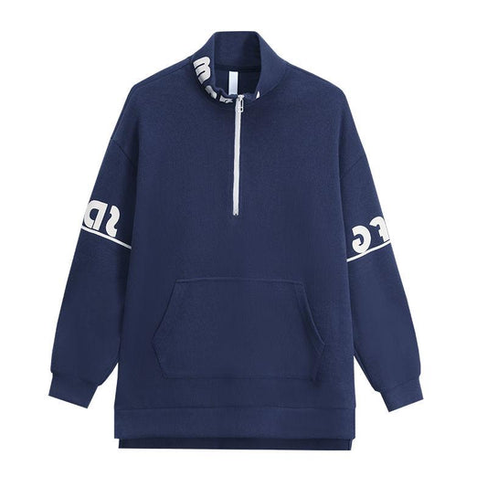 Mid-length Stand-up Collar Cotton Sweat Women Spring and Autumn Loose Pullover Blouse Fashionable Slim Coat