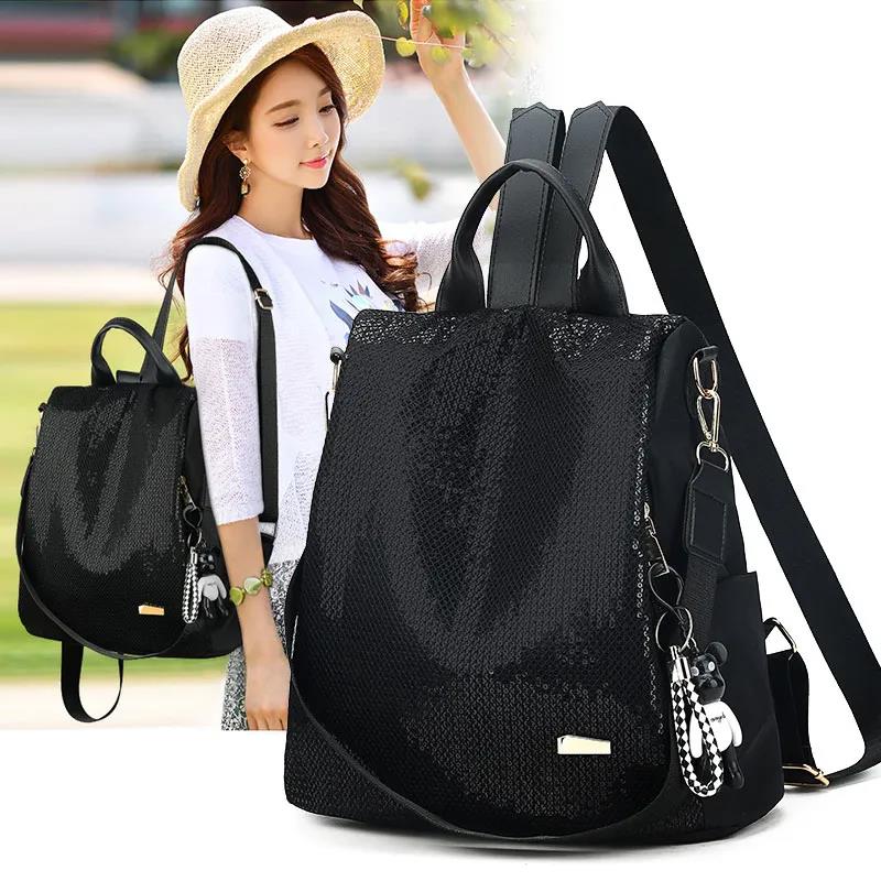 Sequin Backpack Girls Anti-theft School Bag Oxford Cloth Travel Backpack Large Capacity Shopping Bag