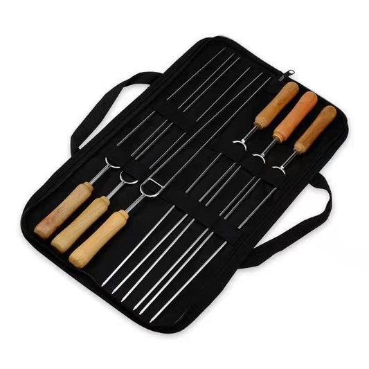 6 Pcs Wood Handle Stainless Steel Needle Skewers Home Party Barbecue Special Tools