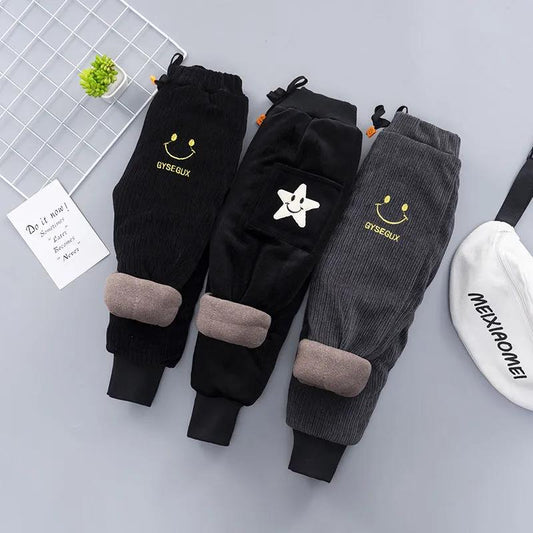 Boys' Cotton Pants Thickened Middle and Small Children's Winter Baby Loose Foot Binding Three-layer Cotton Sandwiched Warm Pants Korean Style