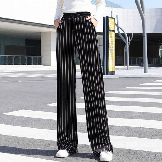 Color Striped Wide-leg Pants Ladies Summer High Waist Loose Thin Ice Silk Straight and Thin Casual Mopping Trousers