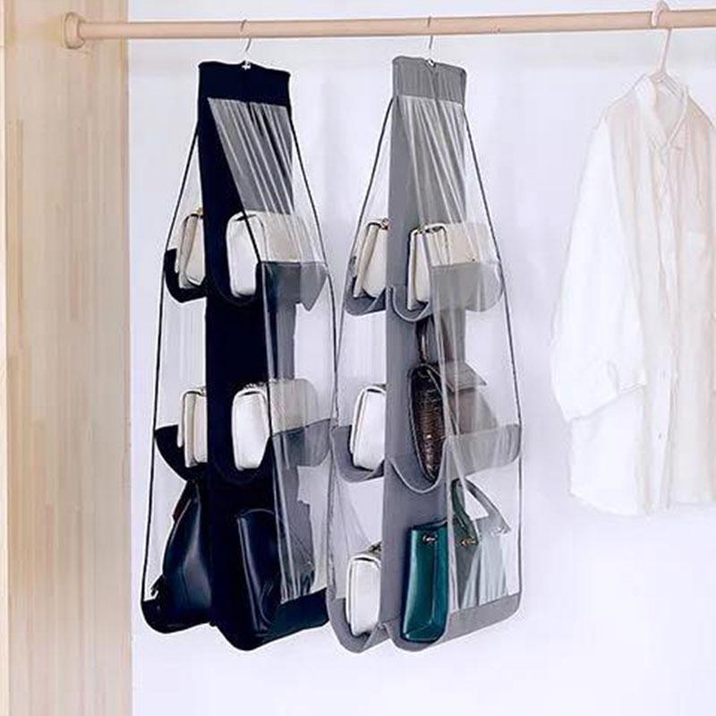 6 Pocket Folding Hanging Handbag Purse Storage Large Clear Holder Anti-dust Organizer Rack Hook Hanger Rack Bag Dust Bag