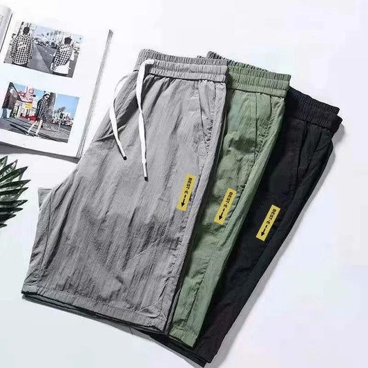 Ice Silk Men's Casual Pants Men's All-match Quick-drying Straight-leg Pants Sports Running Five-point Pants Men's Thin Beach Shorts Men