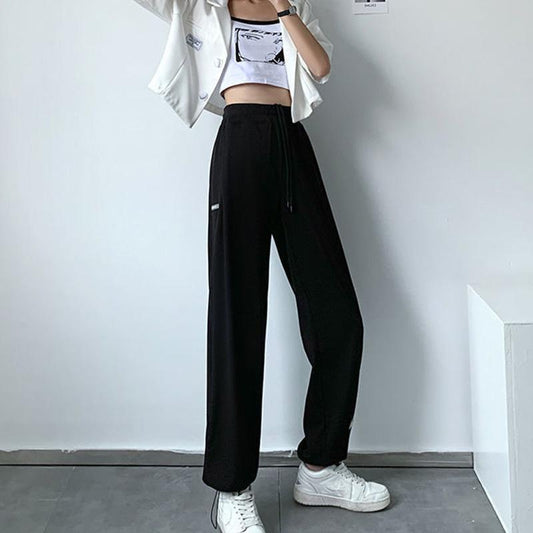 Girls Large Size Sports Pants Fat Ladies Loose High Waist Drape Casual Footwear Anti-mosquito Wide Leg Pants
