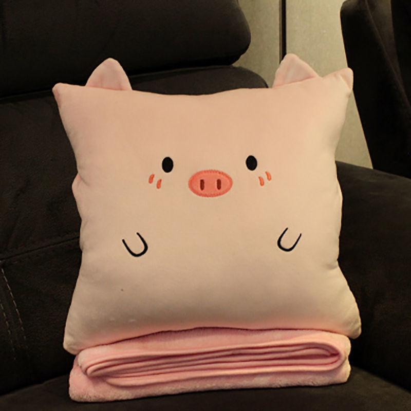 Cute Pillow Quilt Dual-use Nap Pillow Three-in-one Multi-function Coral Fleece Soft Breathable Blanket Car Decoration Pillow Portable Blanket