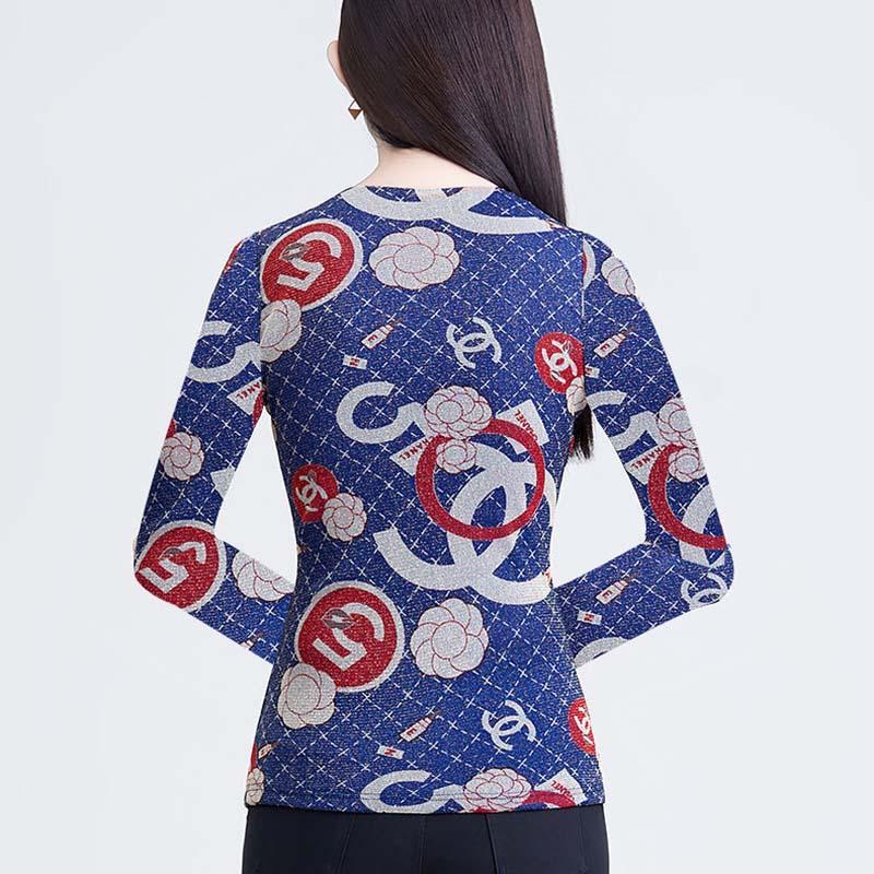 Spring and Autumn Round Neck Women's Long-sleeved T-shirt Printed Loose Top Mother Clothes