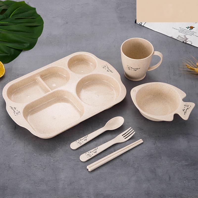 Children's Meal Plate Cutlery Set Kindergarten Lunch Plate Shatter-resistant Household Creative Baby Grid Plate Tableware Set