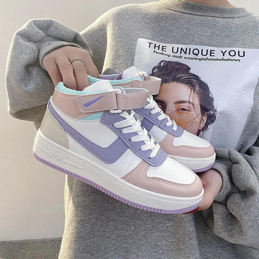 Women's High-top Sneakers, Sneakers, Leather Waterproof, Leisure, All-match Student High-top Sneakers