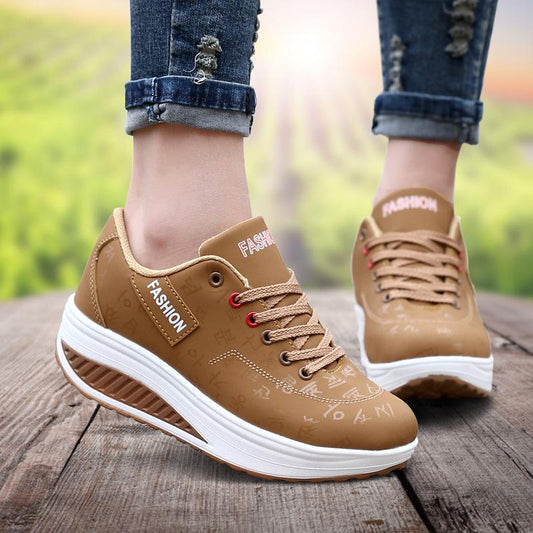 Women Shoes Pu Leather Breathable Waterproof Wedges Platform Shoes Women Sneakers Casual Shoes