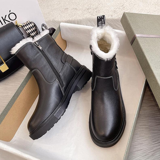 Fur Boots Women Winter Shoes Genuine Leather Ankle Booties Black Fashion Plush Warm Platform Shoes Snow Boots