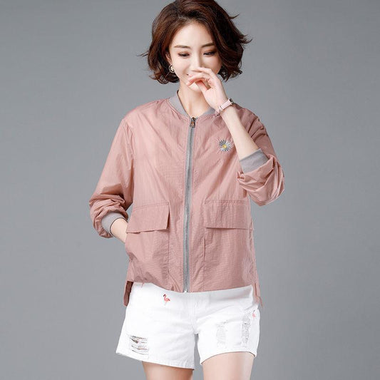 Embroidered Sun Protection Clothing Women's Long-sleeved Spring and Summer Light and Breathable Short Coat All-match Loose Anti-snoring Clothing Top