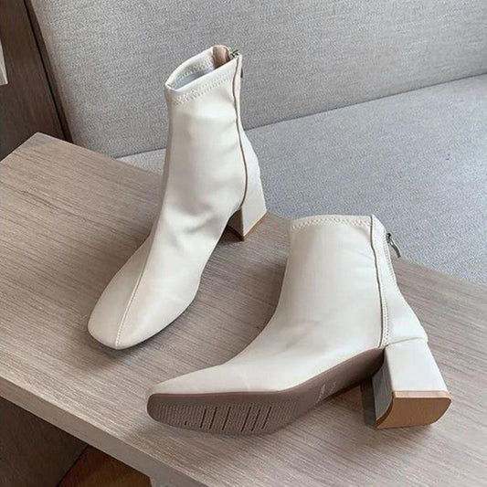 Martin Boots Female British Style Spring Autumn Single Boots Square Toe Thick Heel High Heels Short Boots