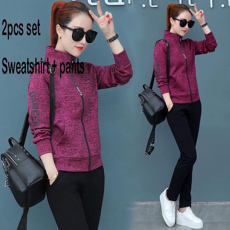 Sweatshirt set large size spring and autumn women's clothing 2pcs set wild long sleeve casual
