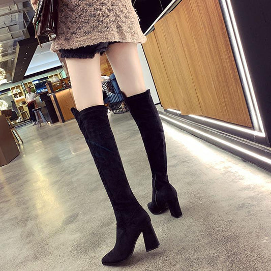 Suede Over Knee Boots Women Slim Knee-high Boots High Heels Winter Boots Women Long Boots Suede High Boots Female Shoes