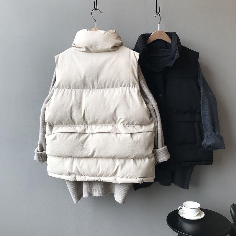 Cotton Vest Women's Short Outer Wear Winter Cotton Jacket Loose Wild Waistcoat Thickened Stand-up Collar Capless Warm Jacket Sleeveless Bread Jacket