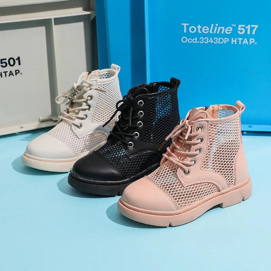 Girls' Shoes Girls' Short Martin Boots Spring Summer Breathable Net Boots Foreign Style Spring Single Leather Boots