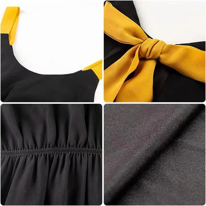 Black Sexy S-XL Women's Chiffon Dress Backless Bowknot Sleeveless Solid Color Elastic Waist Mid-calf Daily Wear Office Dating Party