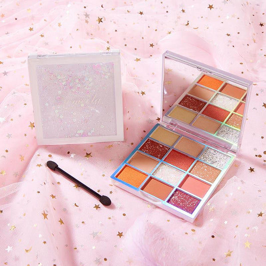 Eyeshadow Palette Matte Pearlescent Waterproof Anti-Sweat Powder 12 color eyeshadow pink pearl
