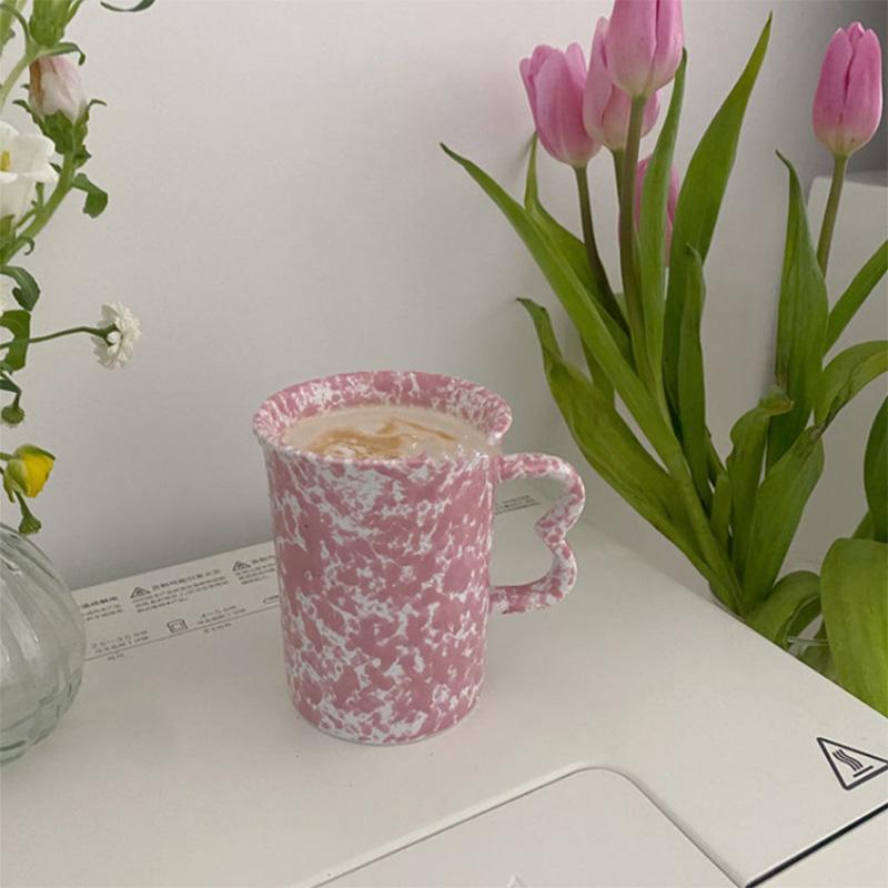 French Ins Retro Niche Yellow Powder Blue Splash Ink Mug Japanese and Korean Girls Ceramic Water Cup Coffee Cup Handle Cup