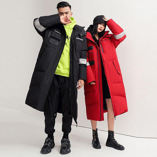 2021 Over-the-knee Long Down Jacket Women's Winter Mid-length Tooling Thickened Korean Couple Wear Winter Jacket