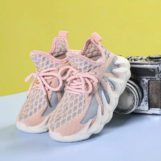 2021 Spring and Autumn Girls' Casual Student Sneakers Korean Version of Wild Knitted Breathable Net Shoes Boys Sports Shoes