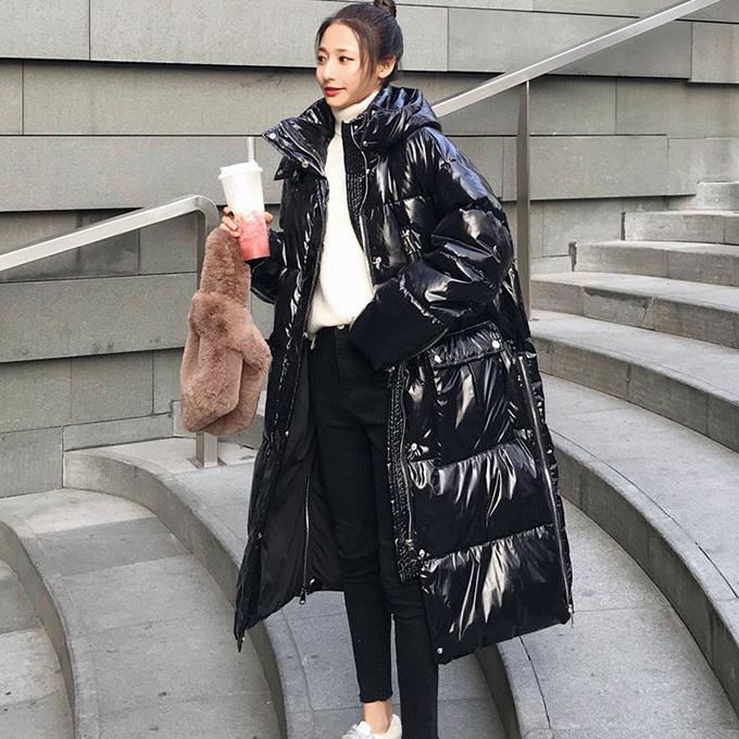 Autumn and Winter Bright Face Hooded Stand-collar Cotton-padded Jacket Bread Coat Loose Thick Mid-length Coat Winter Warm Jacket Women