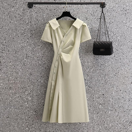 Large Size Dress Women's Summer Fashion Temperament Long Skirt V-neck Puff Sleeve Dress