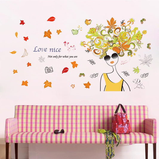 Flower Elf Wall Sticker Bedroom Living Room Decoration Fashion Sunglasses Woman Wall Sticker