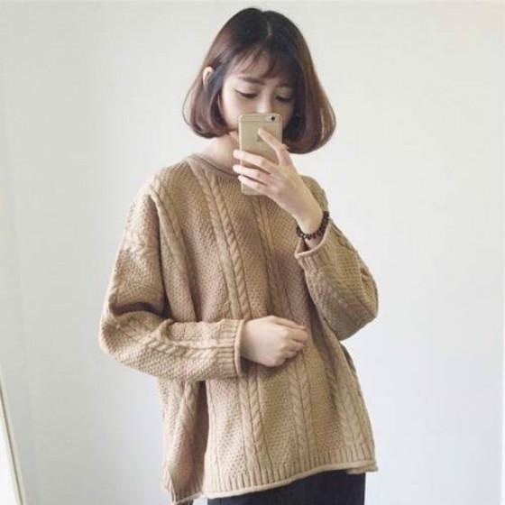 New long-sleeved round neck bat sleeve sweater thick loose pullover sweater female student tide