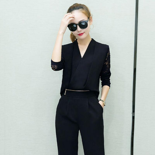 Chiffon Shirt + Foot Pants Casual Small Fragrance Ladies Professional Suit Women's Two-piece Casual and Comfortable