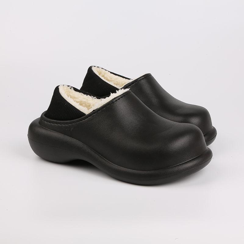 Waterproof Cotton Slippers for Women Winter Indoor and Outdoor Cute Plus Velvet Warm Shoes for Home Non-slip Wool Slippers