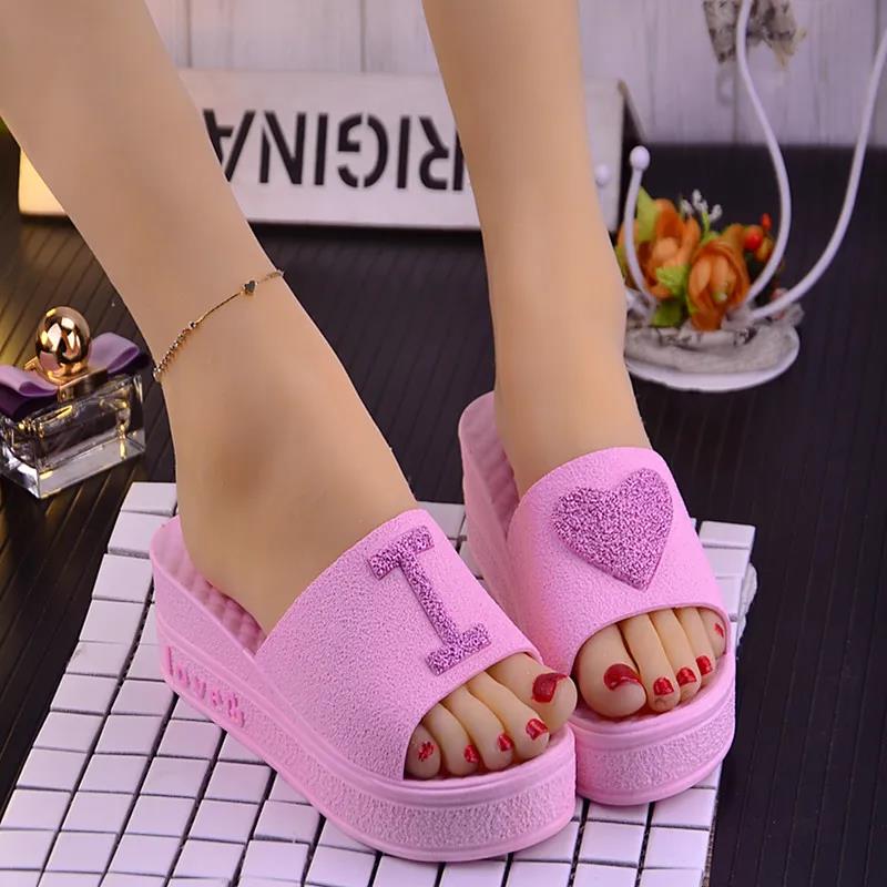 High Heel Summer Slippers Women's Thick Bottom Non-slip Wear-resistant Home Wear Slippers