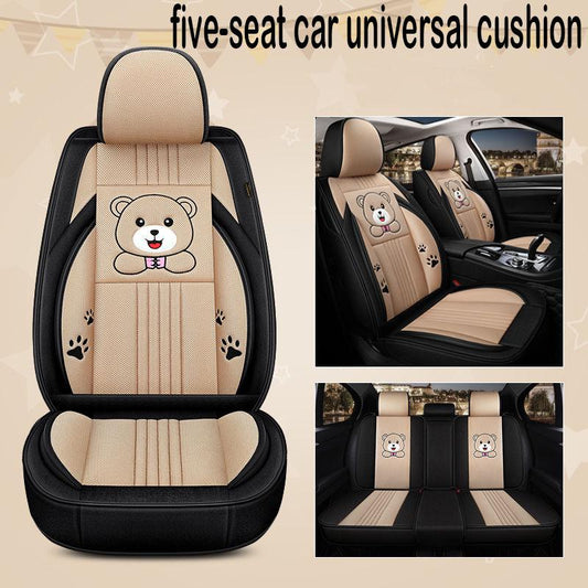 Cartoon Car Cushion Mesh Linen Car Seat Cover Fully Covered Four Seasons Universal Cushion