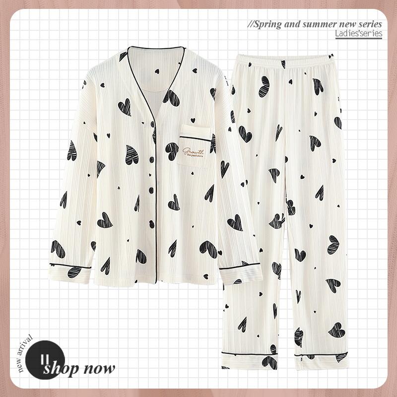 Pajamas Women Spring Autumn Sleepwear Solid Cotton Long Sleeve Cardigan Nightwear Kimono Simple Casual Loose Pajama V-neck Sexy Homewear