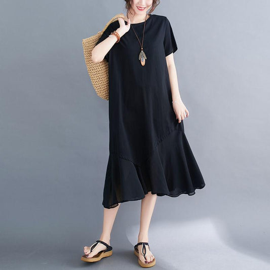 Boho Long Dress for Women O Neck Short Sleeve Large Hem Beach Long Dress Elegant Women's Dress