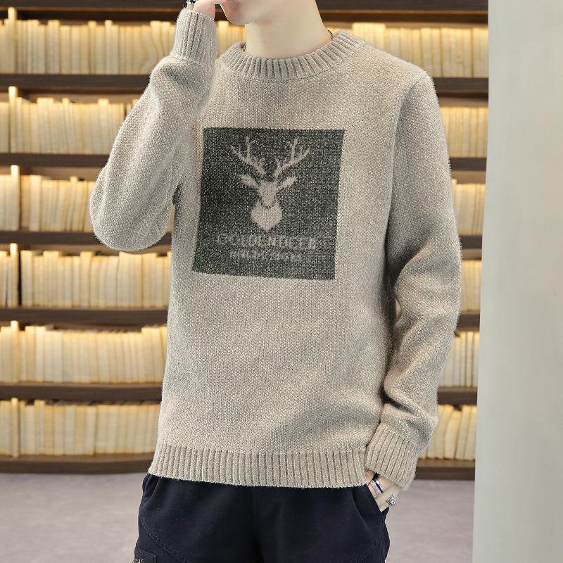 Autumn and Winter Half Turtleneck Sweater Men Korean Loose Plus Velvet Thick Winter Base Sweater